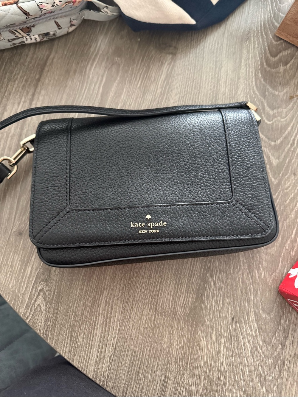 kate spade Black Leather Flap Crossbody and wallet included